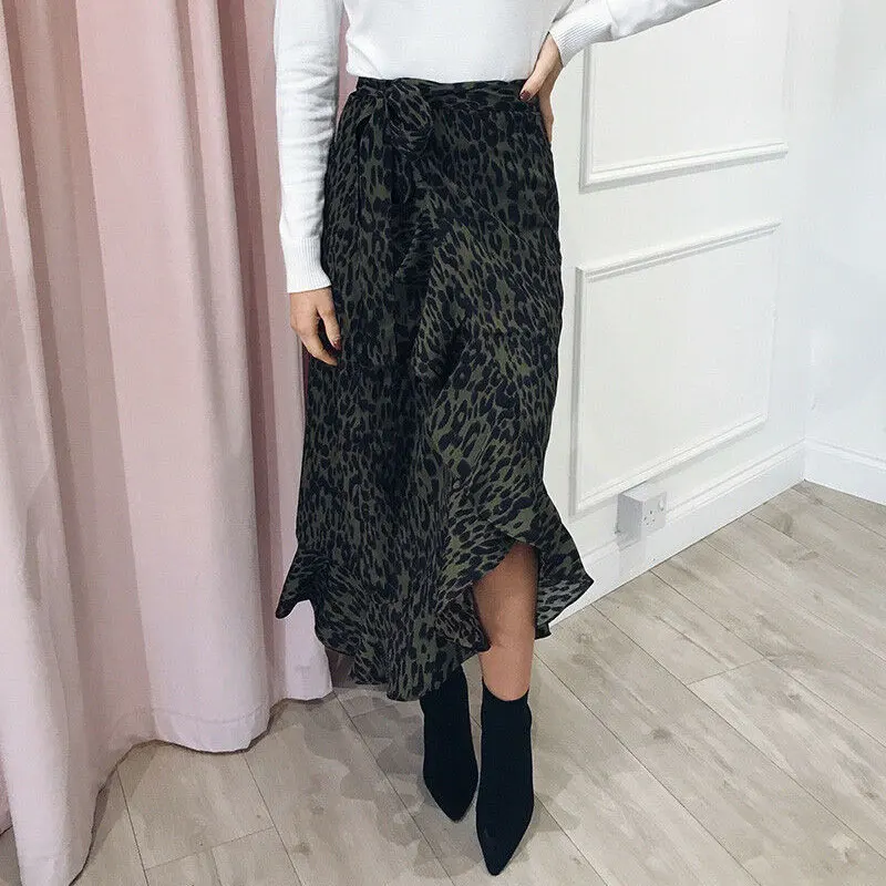 Женские юбки с запахом и леопардовым принтом свободные высокой талией | Женская