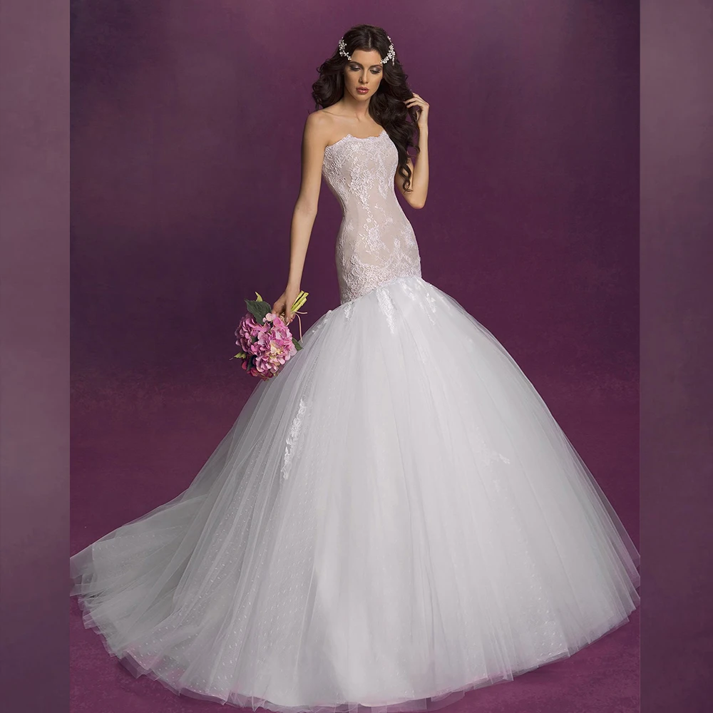 Новое поступление пышная юбка свадебное платье русалки Robe De Mariee Sirene без бретелек