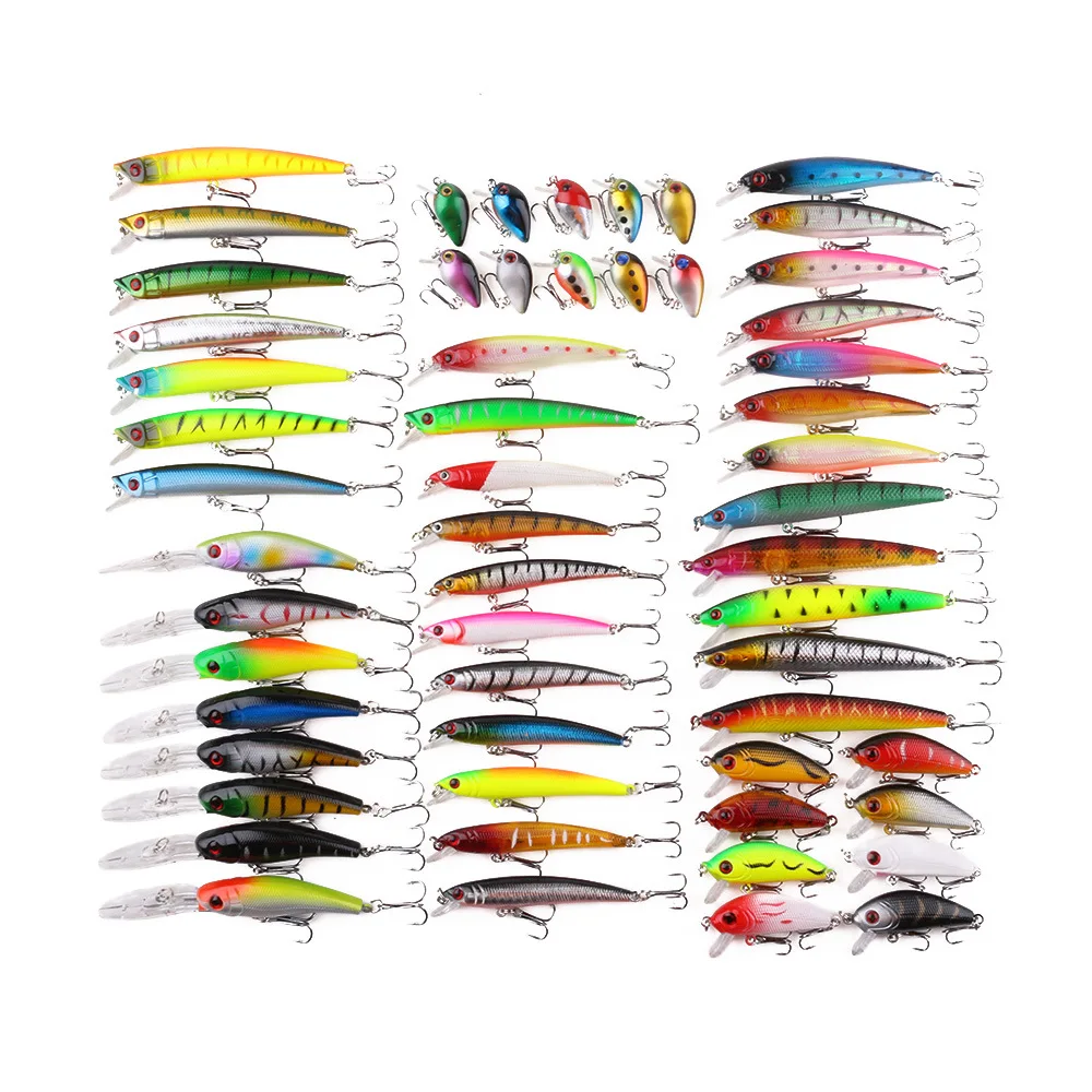 

56pcs/Set Mixed 8 Model Fishing Lure Minnow Isca Artificial Quality Professional Crankbait Wobblers Carp Fishing Tackle Pesca
