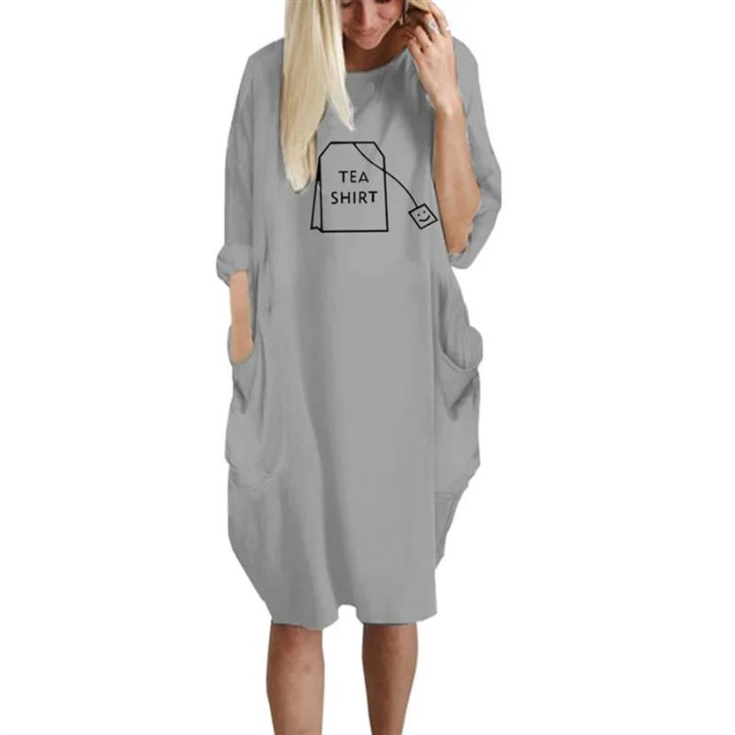 

TEA SHIRT Letters Print Long Sleeve T-shirt Harajuku Pocket Fashion Tops T-Shirt Summer Women Plus Size Casual T-Shirt