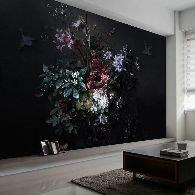 

Custom Mural Wallpaper 3D Lily Flower Black Background Wall Painting Living Room Bedroom Retro Frescoes Papel De Parede Sala 3 D