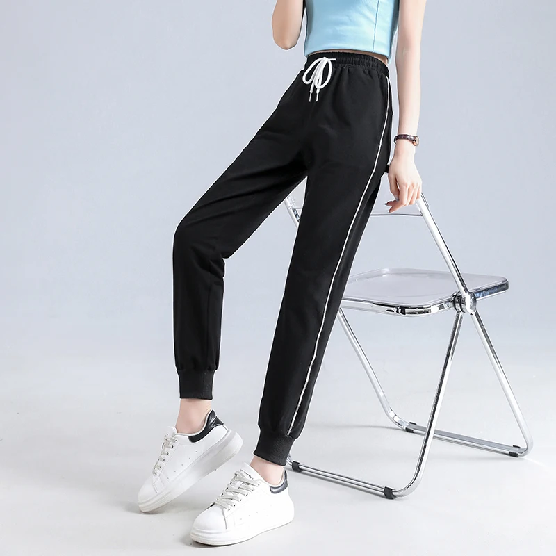 Korean Lady Pure Color Sports Pants Women'S Summer Thin 2021 New High Waisted Slim Versatile Harlan Corset Casual Trousers Girl