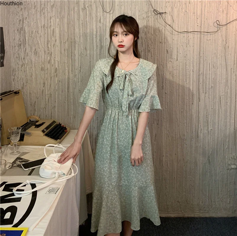 

Длинное шифоновое платье Houthion с эластичным поясом и коротким рукавом, модное повседневное свободное платье-трапеция с принтом в богемном с...