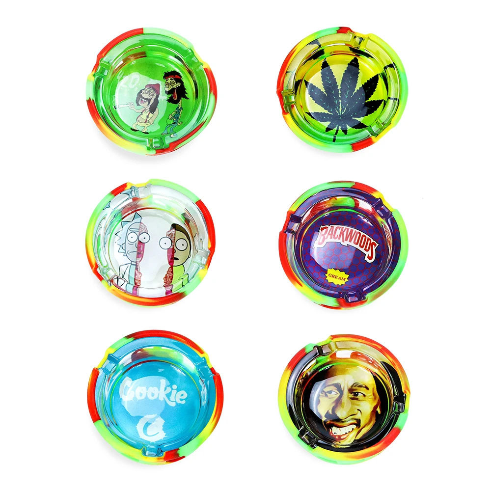 

1pc Cigarette Ashtray Home Office Glass Ash Tray Big Size Cartoon Round Cigar Holder Portective Cover Weed Accessories Gift 8cm