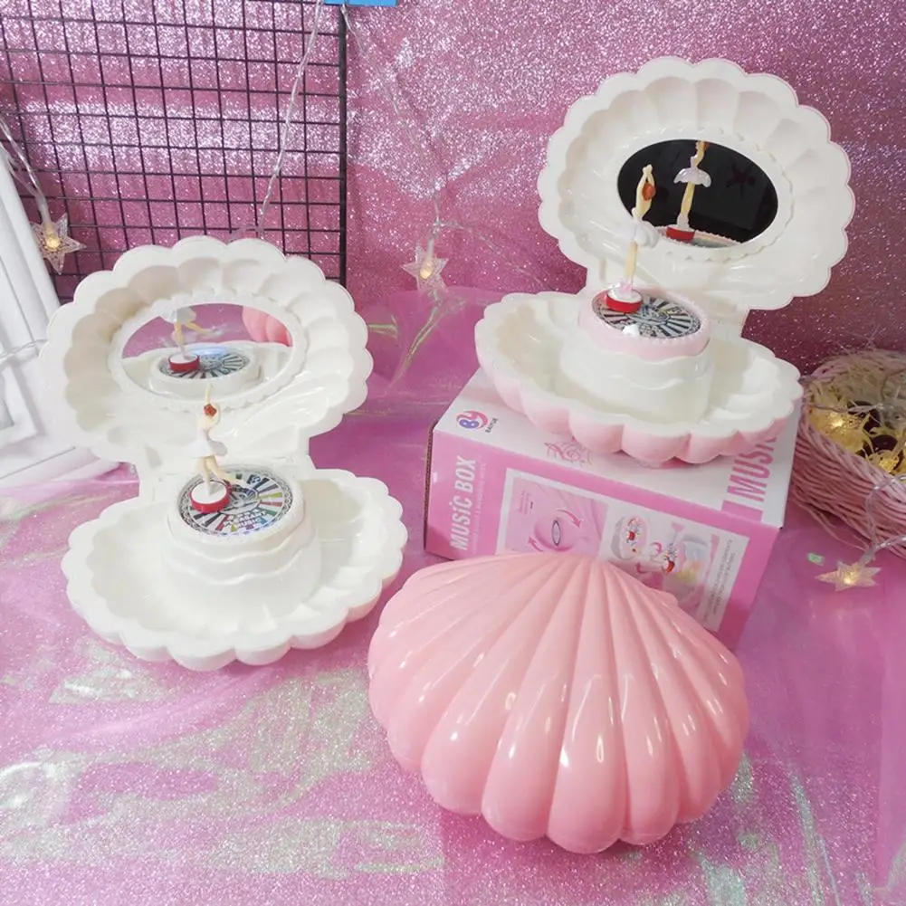 Вращающаяся музыкальная шкатулка для девочек в форме розового ракушки
