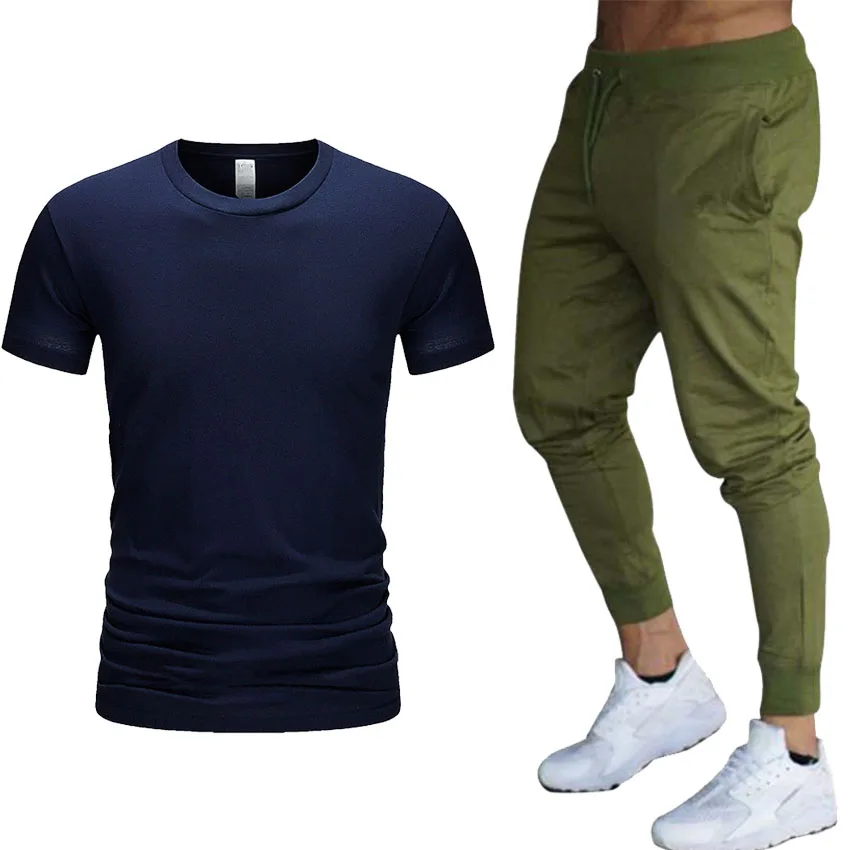 Новый бренд 2019 мужская спортивная одежда футболки + штаны комплекты одежды для