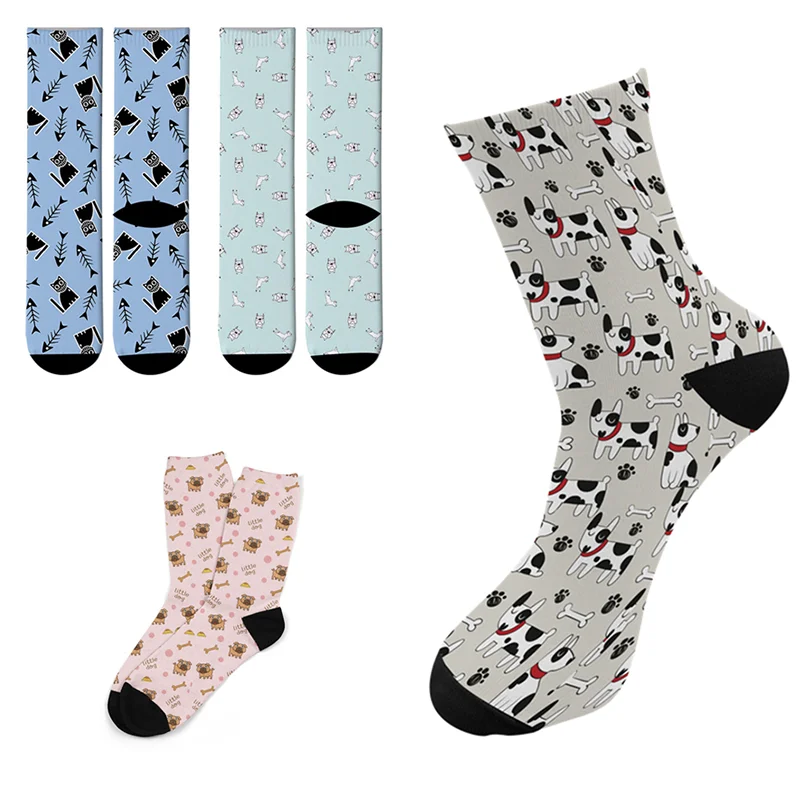 1 пара счастливой женщины хлопок 40 см носки для девочек Забавный Собака теплые