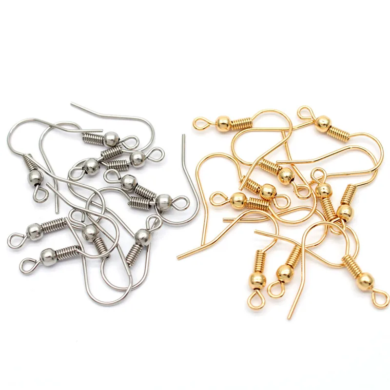 

50pcs 316 Stainless Steel Hypoallergenic Earring Hooks Fish Earwire with Coil and Ball for Jewelry Making 20x20mm