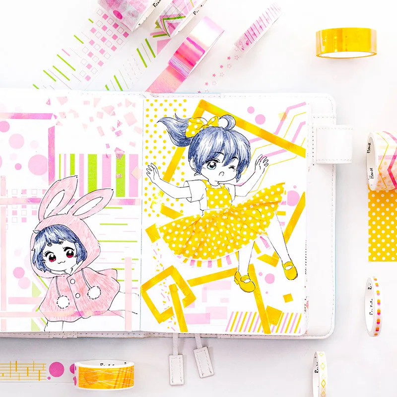 10 компл./лот клейкая лента из рисовой бумаги красочная Лазерная серии дневник