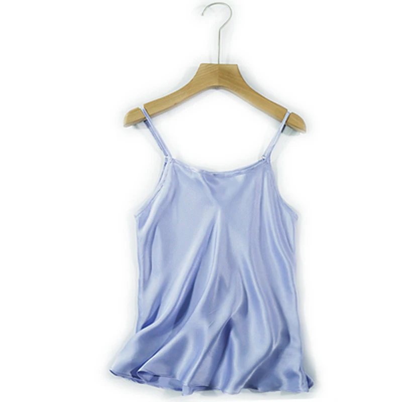 Новинка 2021, 100% шелк, майка, короткий жилет для женщин, высокое качество, летние свободные топы небесно-голубого цвета, хит продаж