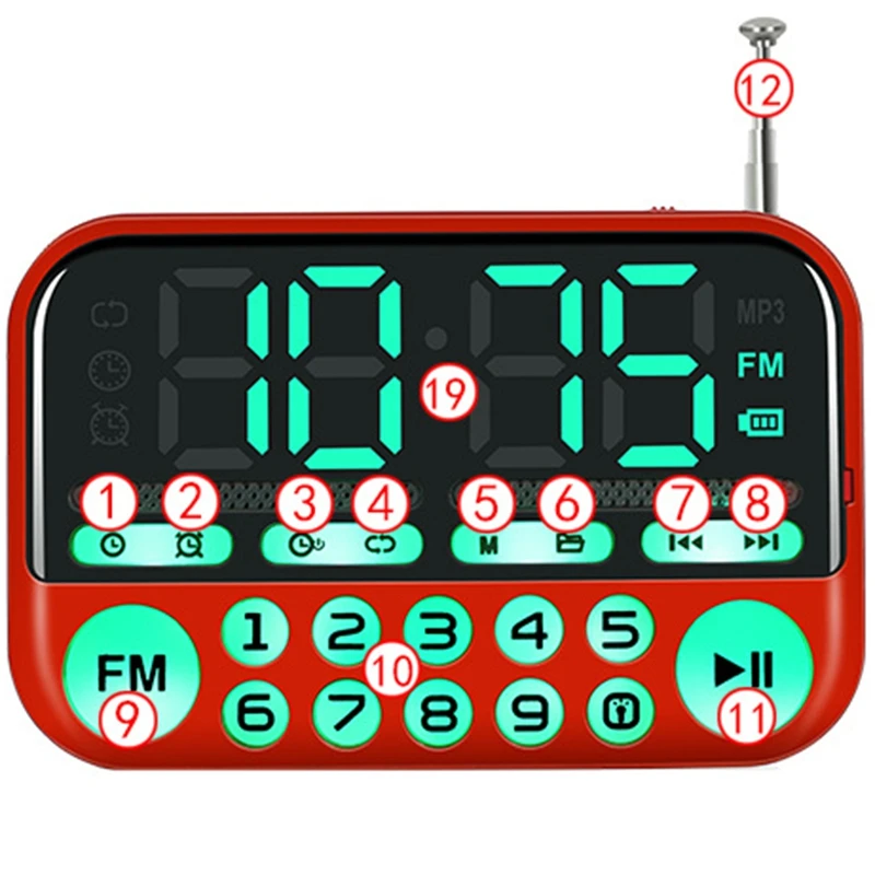 Портативные мини FM радио стереодинамики музыкальный плеер подсветка кнопки