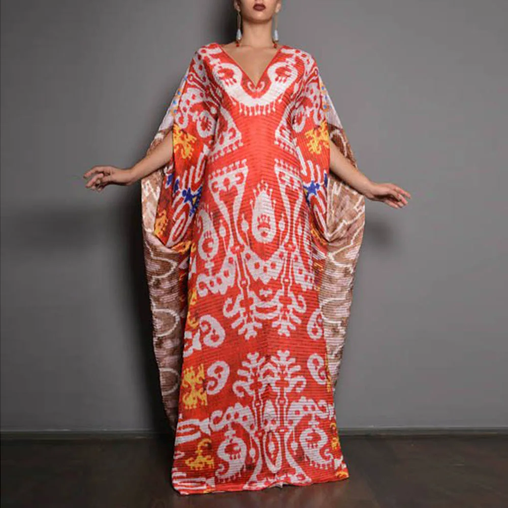 

Middle East Large Loose Robe European and American Holiday Dress Print Dress Abayas for Women