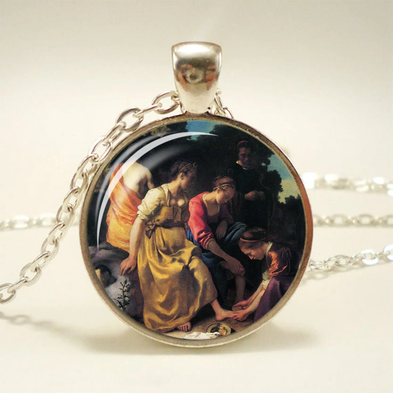 Одежда для девочек с жемчугом и Вермеера художественное ожерелье кулон на