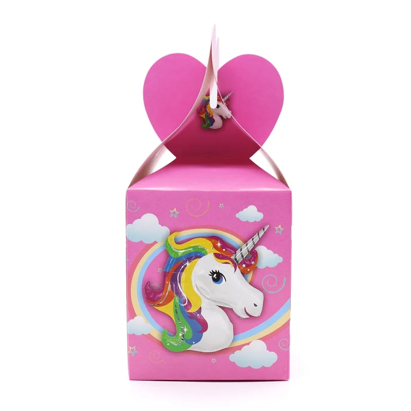 6pcs Candy boxes Детские вечерние принадлежности серии единорог, свечи в виде единорогов, пригласительные открытки, флаги бумажные баннеры, флажки детские украшения на день рождения - Цвет: 6pcs Candy boxes