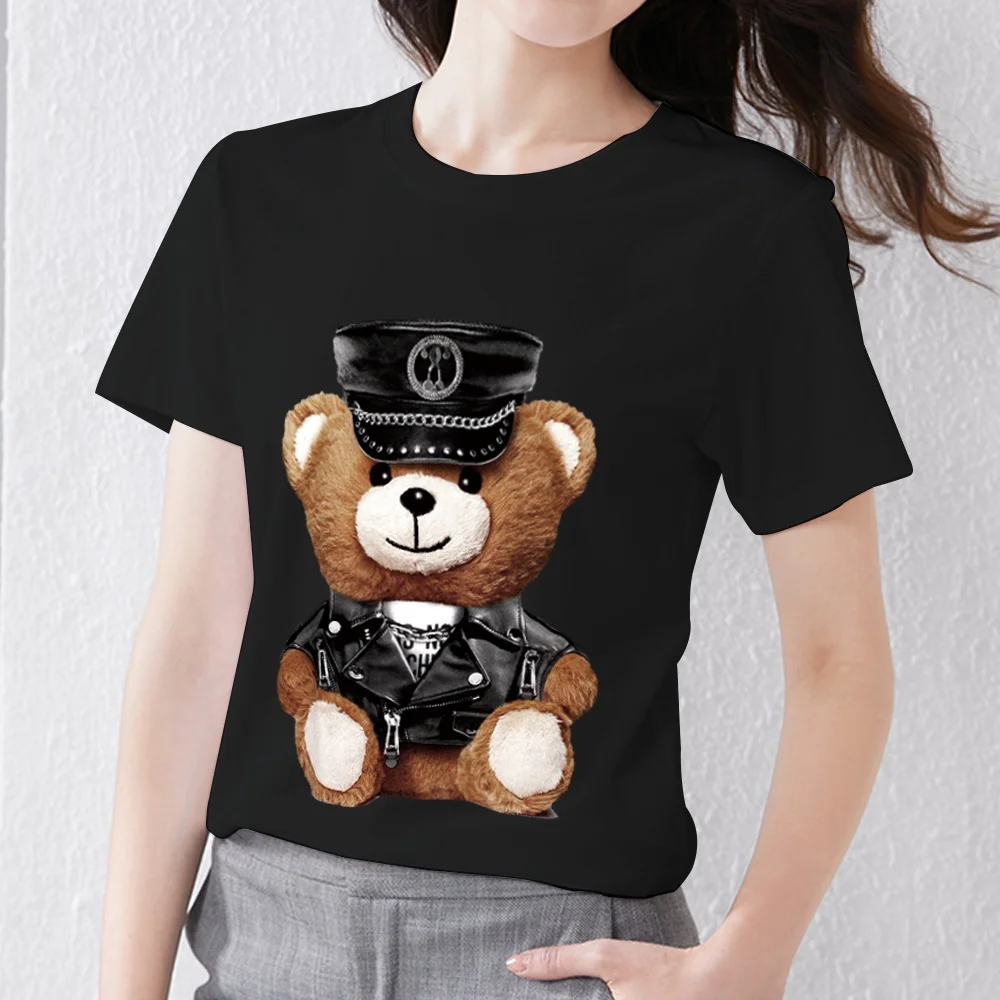 

T-shirt Women's Street T-shirt Cartoon Cool Teddy Bear Print Cool Short-sleeved Soft Slim O-neck Women's Casual Commuter Top