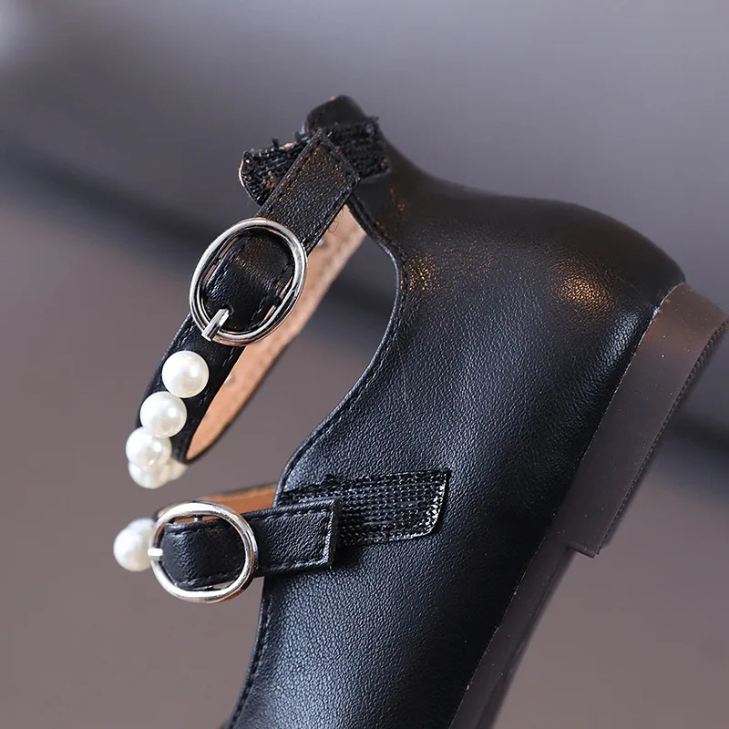 

14.5-19.5cm Brand Girls Pearls Pu Leather Shoes For Littler Princess,Solid Pure Square Toe Toddler Girls Dress Shoes For School