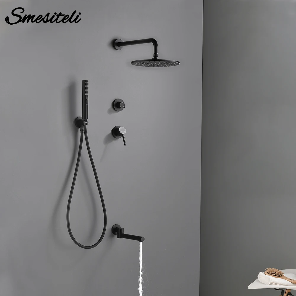Матовый черный смеситель для ванны набор горячей и холодной душевой системы с