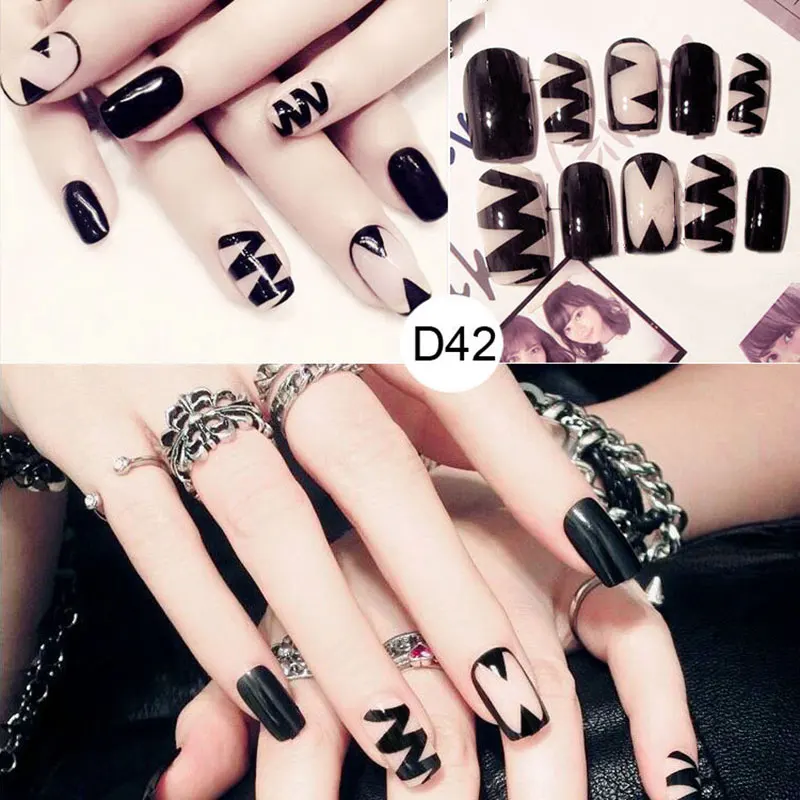 Новинка 24 шт./компл. женские 3D накладные ногти с клеем средней длины полные для