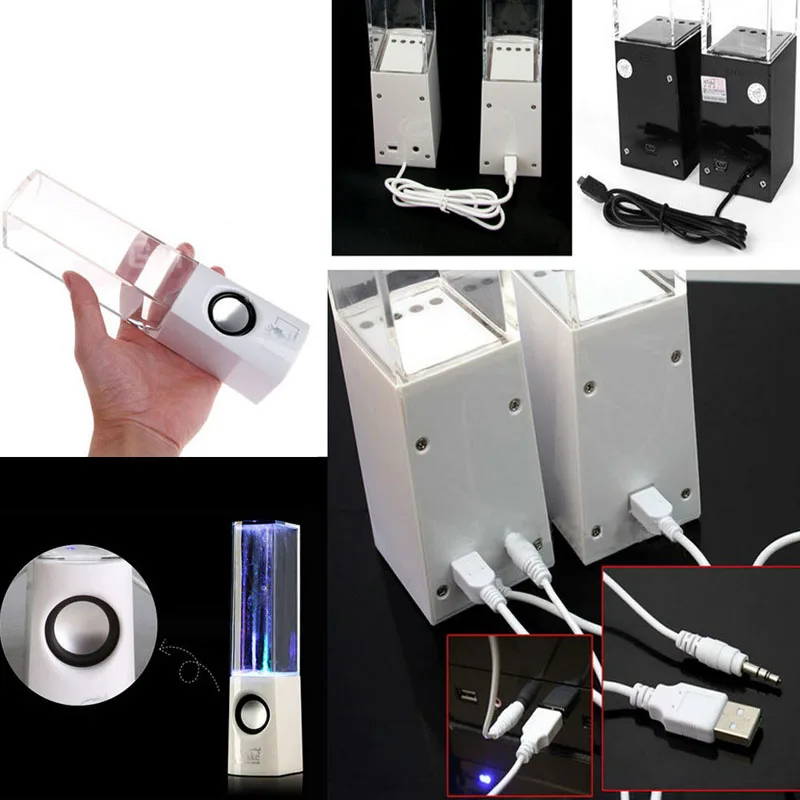 2pcs led light dancing water music fountain light speakers for pc laptop for phone portable desk stereo speaker free global shipping