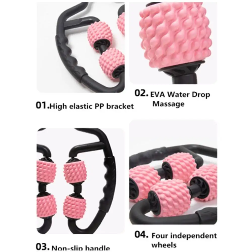 

U Shape Trigger Point Massage Roller For Arm Leg Neck For Fitness Pilates Yoga 4 Wheel Muscle Sports Tissue L0G5