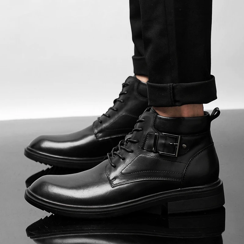 

Genuine Leather Men Boots Winter Ankle Boots outdoor Men's Lace Up Comfortable Non-slip Male with Fur Snow Boots big szie 47