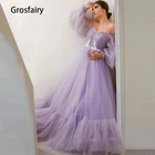 Женское свадебное платье, сиреневое приталенное бальное платье подружки невесты с открытыми плечами, 2021