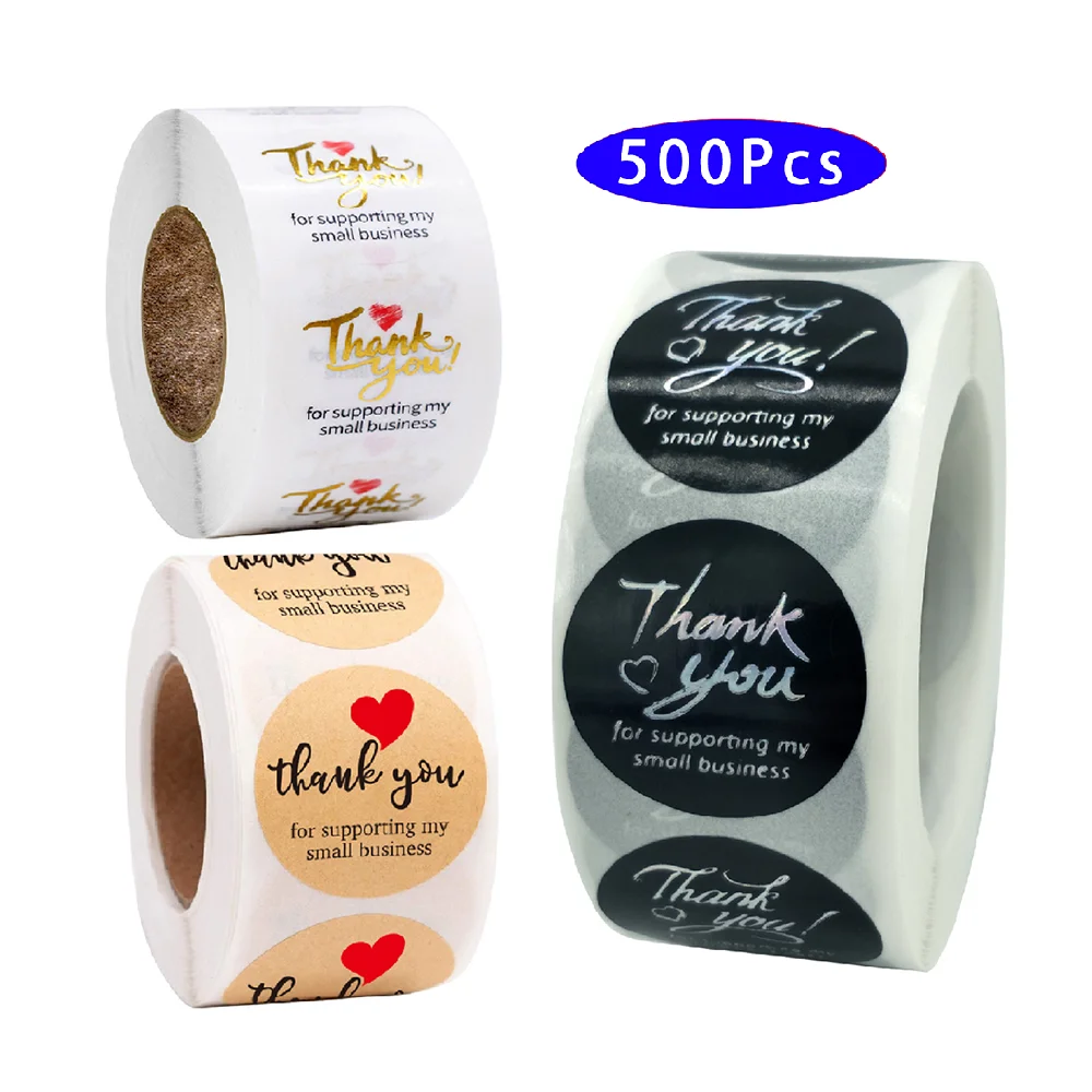 

500Pcs/roll Retro Cute Aesthetic Kawaii Thank You Packaging Sticker Support My Your Small Business Seal Label Washi Scratch Off