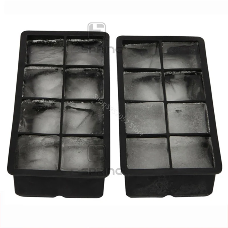 

Black 8 Big Grids Food Grade Silicone Ice Cube Maker Jumbo Large Ice Cube Square Tray DIY Mold Mould Kitchen Accessories