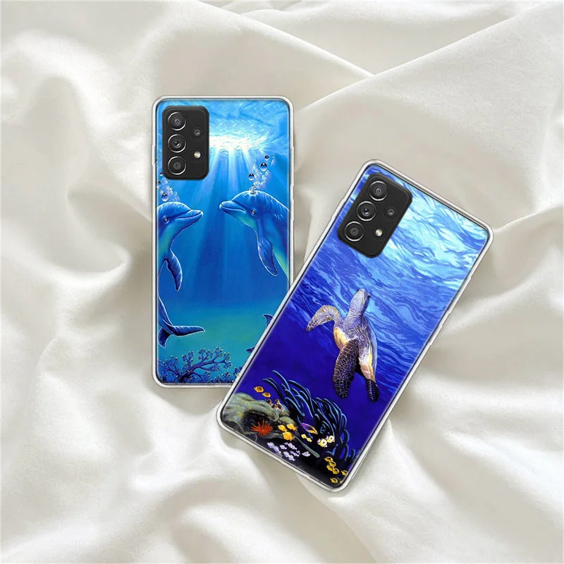 Deep sea turtle dolphin landscape Phone Case For Galaxy A71 A51 A41 A31 A21S A11 A01 A70 A50 A40 A30 A20E A10 Samsung A9 A8 A7 A images - 2