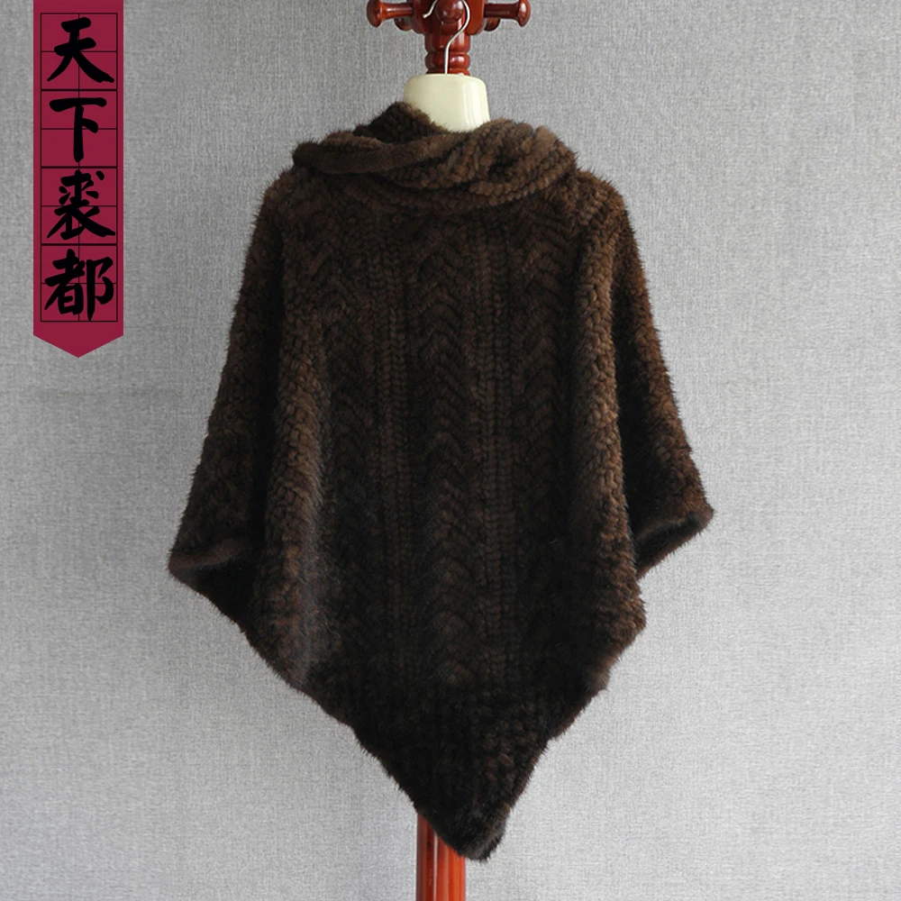 2019 Женская шаль из натурального меха норки вязаный роскошный женский пуловер