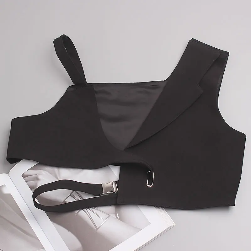 

XITAO Summer New Black Women Vests Fashion Irregular Splicing Button Hollow Out Bandage Personality 2021 Street Trendy CLL1679