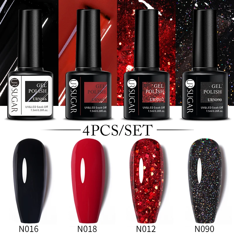 

UR SUGAR Red Christmas Glitter Gel Polish Set Thermal Semi Permanent Vernis UV LED Gel Varnish Soak Off Nail Art Gel Polish