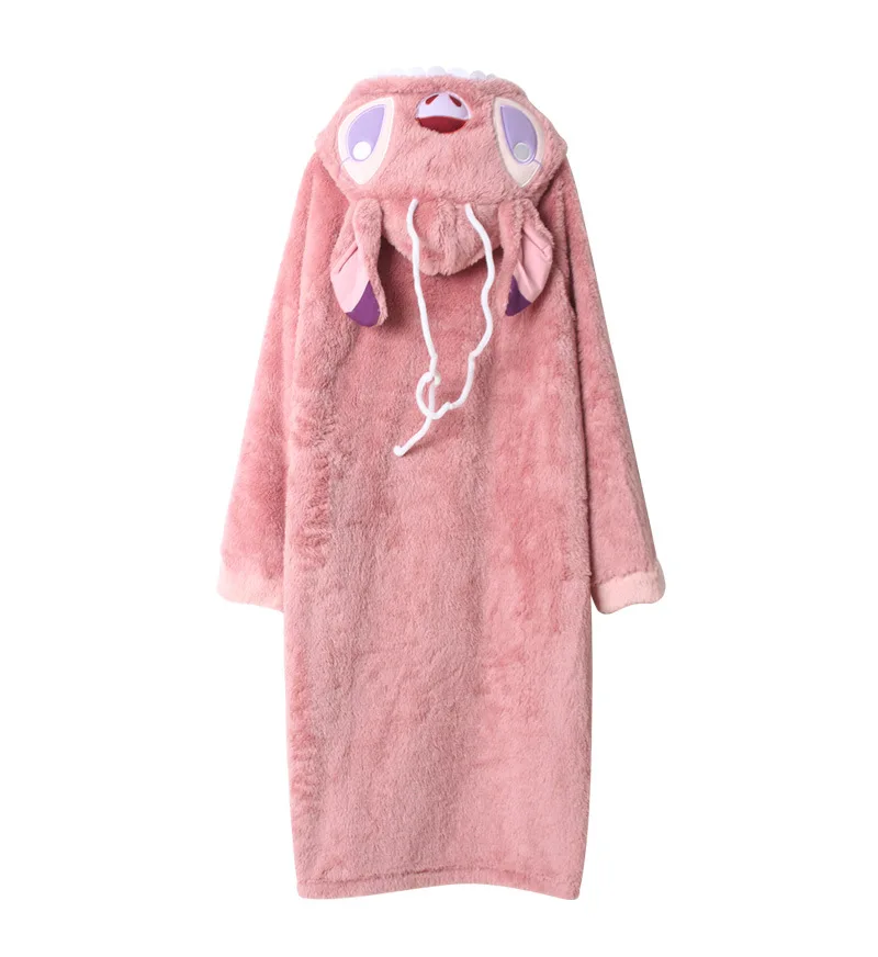 Warm and Thickened Flannel In Winter Long Cartoon Little Monster Women's Men's Couple Loose Large Size Nightgown Sleep Tops