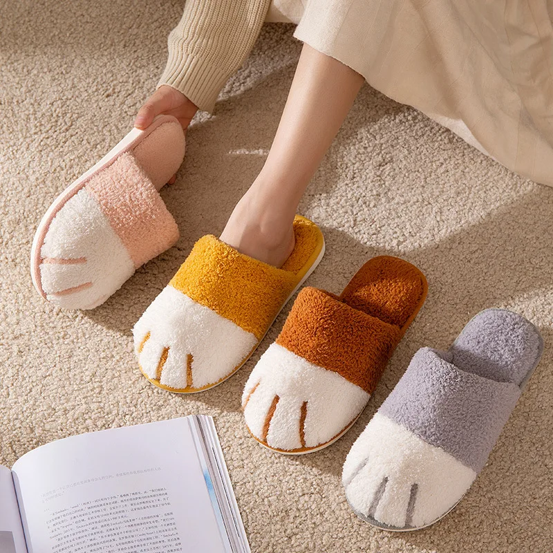 

2021 Cat Paw Slipper Winter Women Indoor Flat Warm Slippers Couple House Cute Indor Slipper With Soft Sole Zapatillas De Mujer