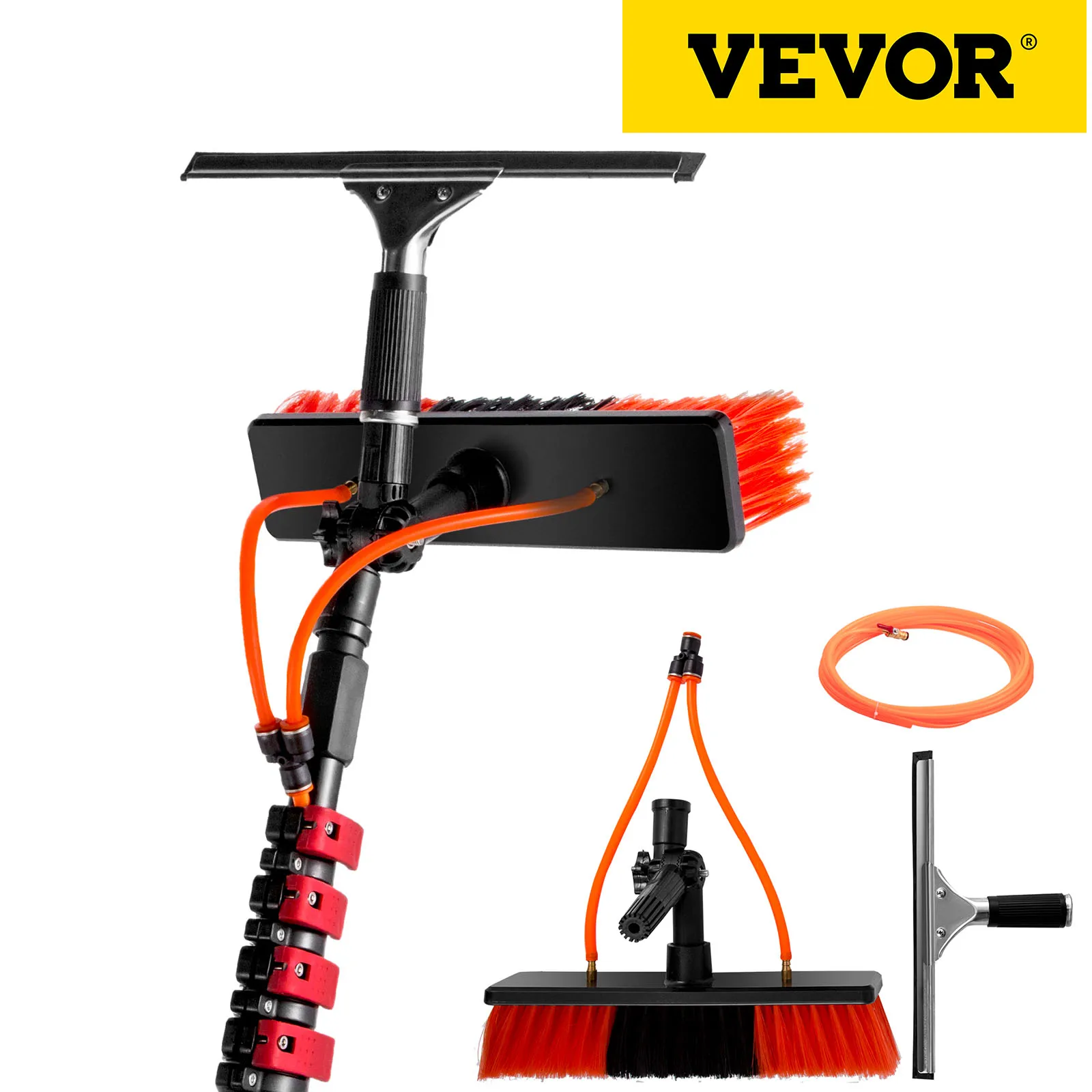 

VEVOR набор для чистки с водоподачей, длина 20 футов, щетка с водоподачей воды с ракелем, 6 м, система очистки с водоподачей, 3-в-1, красное алюминие...