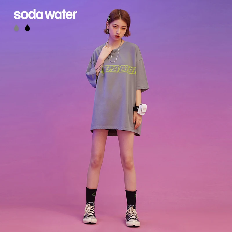 SODAWATER топы для девочек 205 г футболки Хлопковая женская футболка в стиле хип хоп с