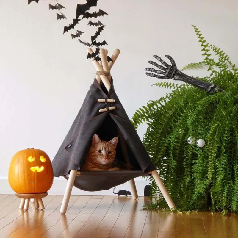 pet folding cone tent cat house portable tent outdoor indoor linen pet tent supplies washable breathable cage free global shipping