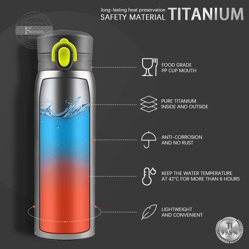 Термос с двойными стенками титановые вакуумные колбы 410 мл бутылка для воды