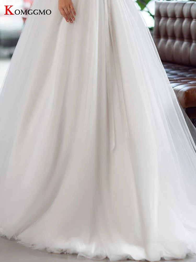 

Cap Sleeve Embroidery Appliques Tulle Wedding Dress for Women 2021 Hot Sale Backless V-Neck Court Train Lace Bridal Ball Gown