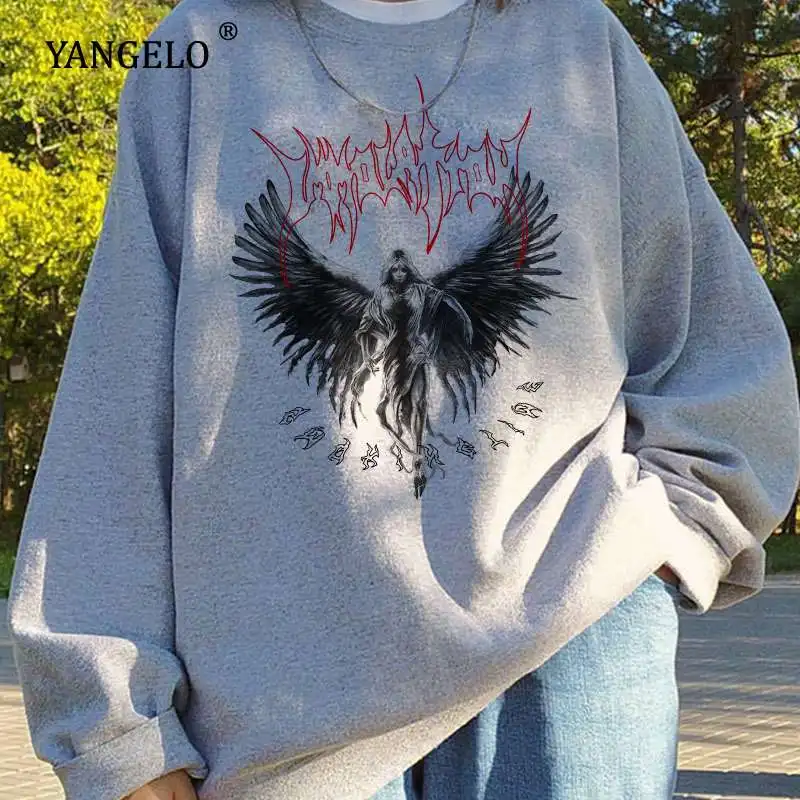 

Женская винтажная Толстовка Yangelo в готическом стиле, зимний топ с принтом в стиле Харадзюку и панк, Свитшот в стиле сказочной смерти и рок, Y2K