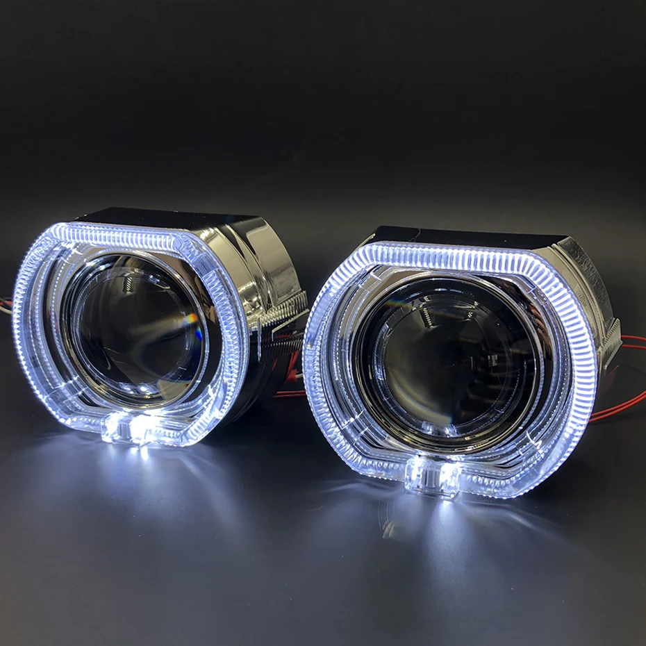 

car styling 2.5'' Bi-xenon Projector H1 Lens Square LED halo with Angel Eyes shrouds for H1 H4 H7 Car Headlight