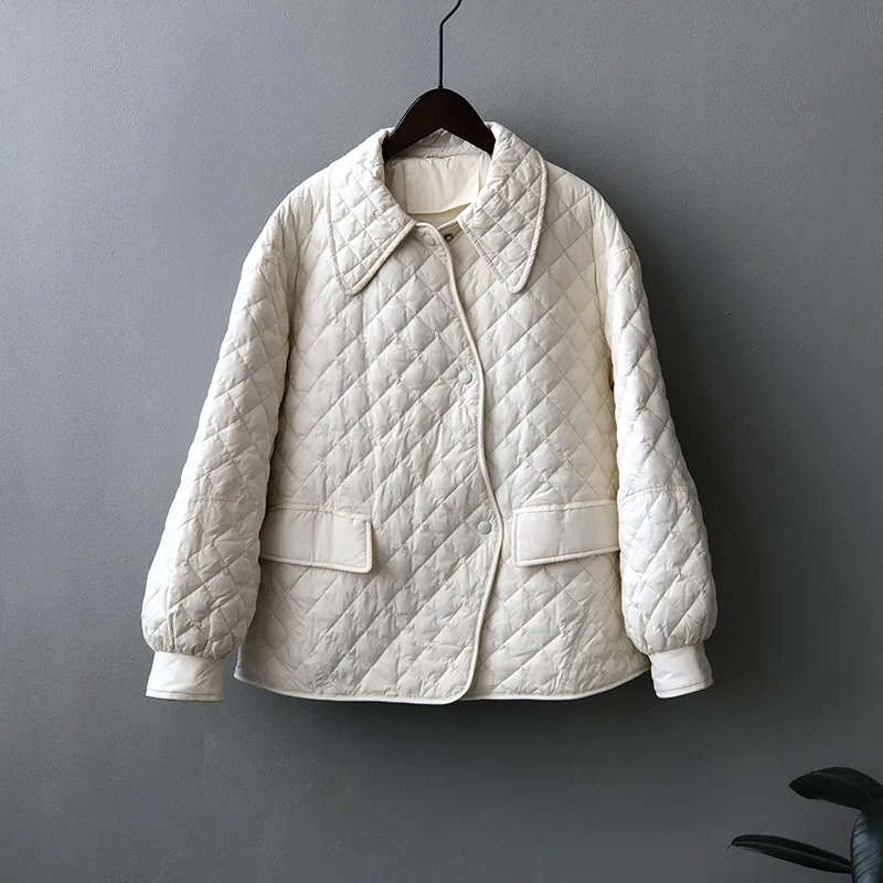 

Легкая стеганая куртка для женщин, новый стиль зима 2021, корейский стиль, ромбовидный свободный воротник, стеганая куртка