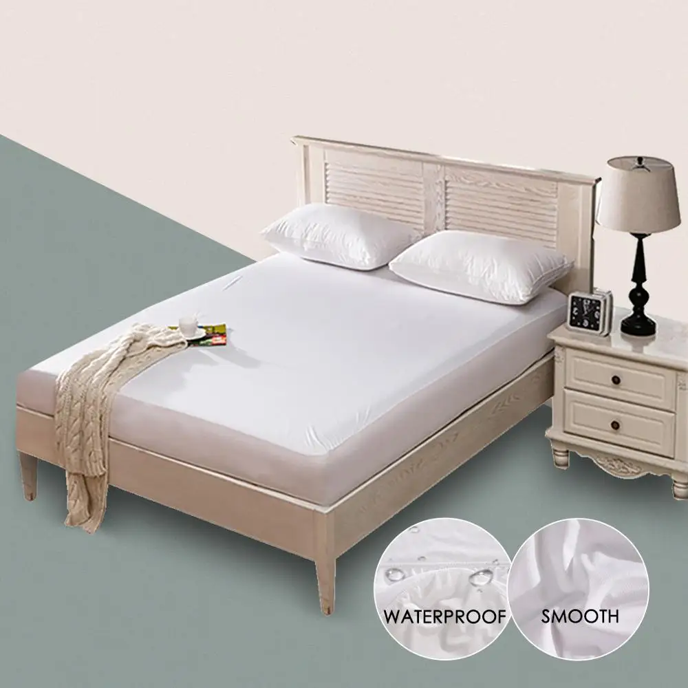 

Smooth Waterproof Mattress Protector Cover For Bed Solid White Wetting Breathable Hypoallergenic Protection Pad Cover Anti-mite