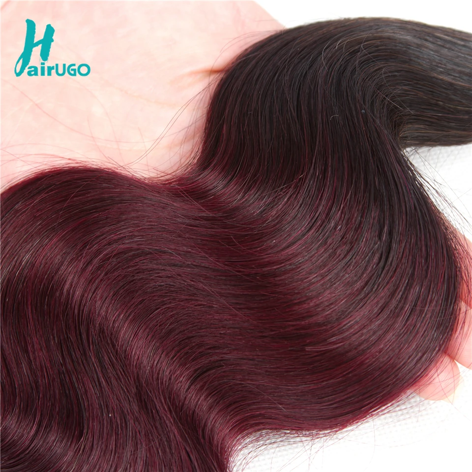 HairUGo Омбре перуанские волосы 4 пучка с закрытием предварительно цветные 1B/99J волнистые человеческие волосы пучки с закрытием не реми волосы