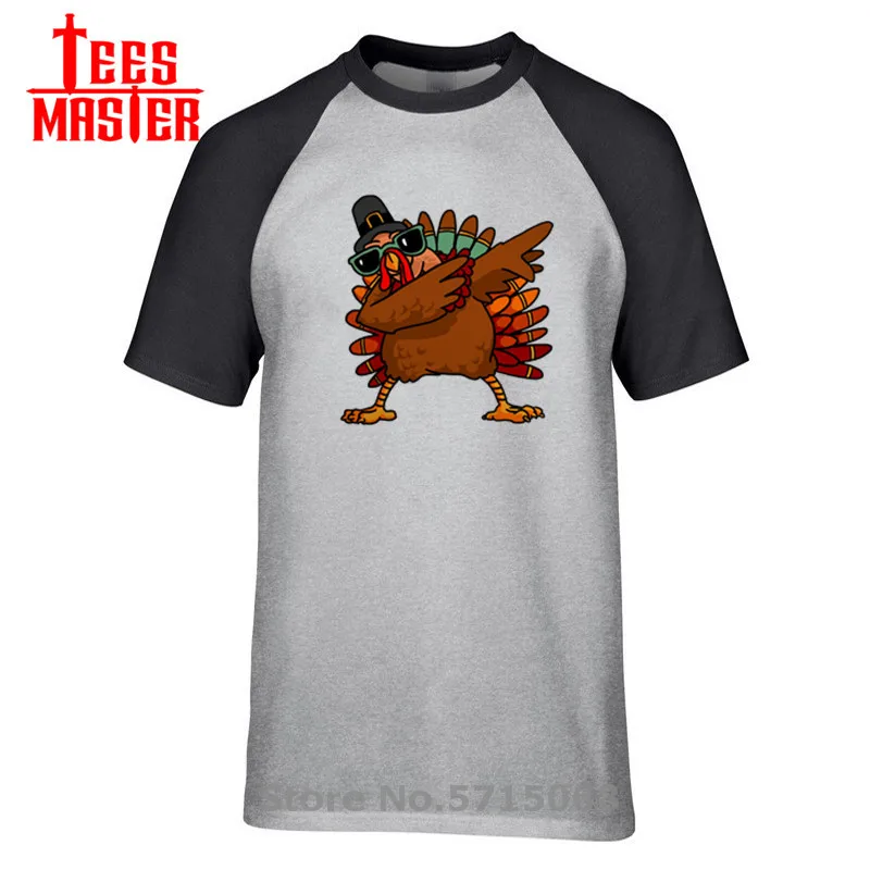 Мужские футболки с длинным рукавом забавная ко Дню благодарения Dabbing индейкой 100%