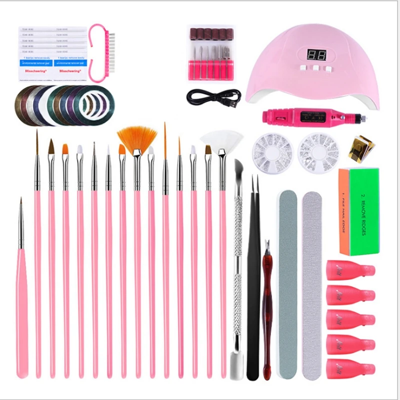 

Manzilin Nail Art Tool Set, with Nail Lamp, Nail Lengthening Polisher, Nail File, Painted Pen, Nail Art Decoration Set