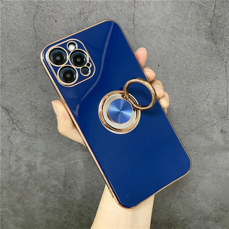 

Plated Case For iPhone 11 7 8 Plus Gold Grip Metal Phone Stand Cover for iPhone 12 Pro Max XS XR SE 2020 X