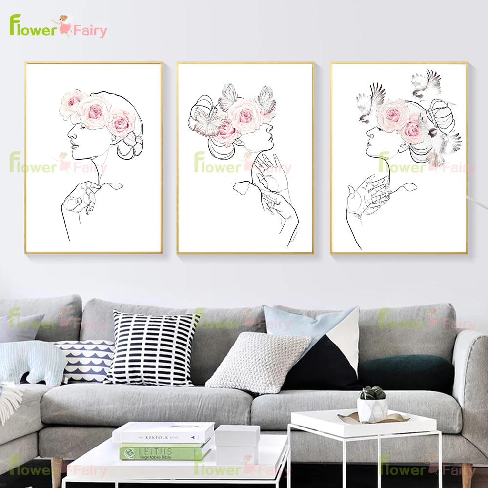 

Stick Figure Girl Butterfly Nordic Poster Posters And Prints Wall Art Canvas Painting Wall Pictures For Living Room Unframed