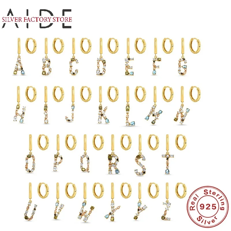 

AIDE Trendy A-Z Alphabet Pendientes Hoop Earrings For Women Asymmetric INS Letter Piercing Earings Silver 925 Jewelry brincos