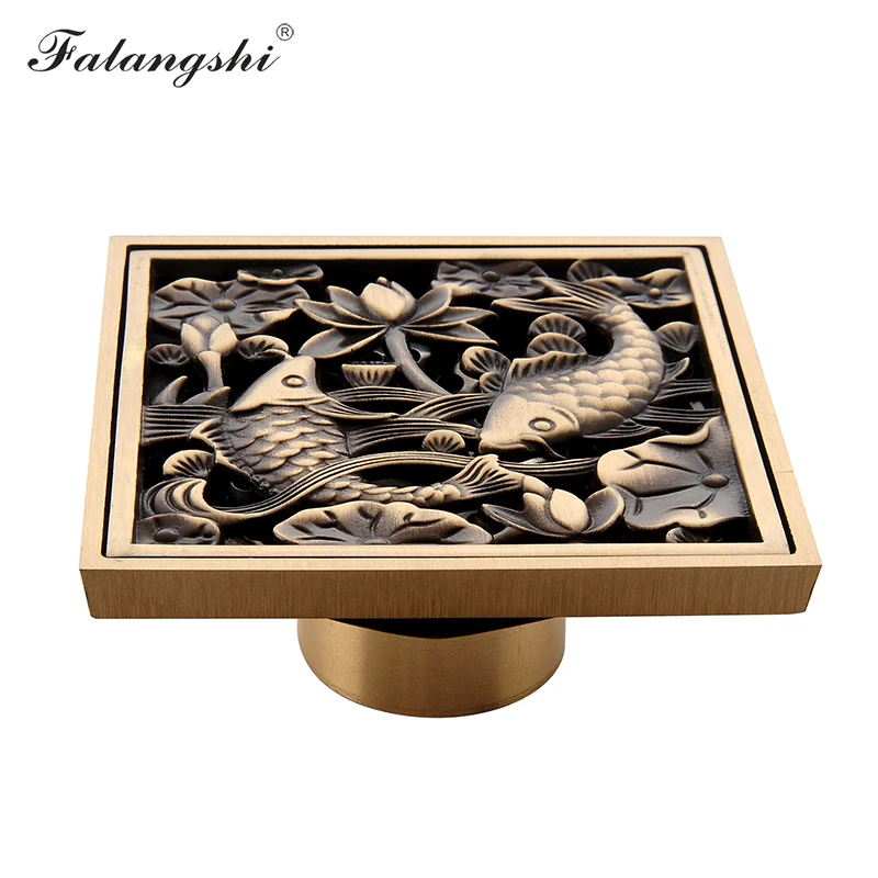 Медный латунный слив пола 10 см квадратный цветочный художественный резной Слив